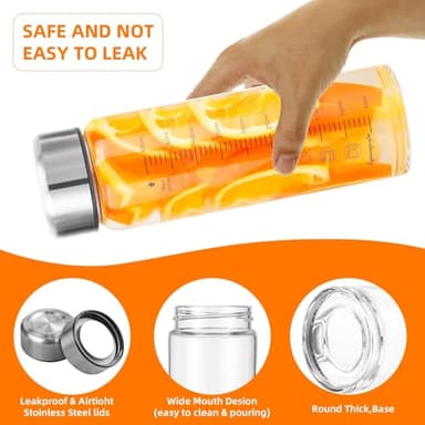 Glass Juice Bottles 4 Pack 20 oz - Wide Mouth Glass Water Bottles with Lids - for Juicing, Smoothies, Milk, Protein, BPA Free, Reusable, Stainless Steel Lids, Leak Proof, Shaker bottle (20oz/600ml) - Image 3