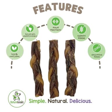 Nature Gnaws Braided Bully Twists for Dogs 5-6" (10 Count) - Long Lasting for Small and Medium Dogs - Natural Beef Dog Chew Bones - Image 2