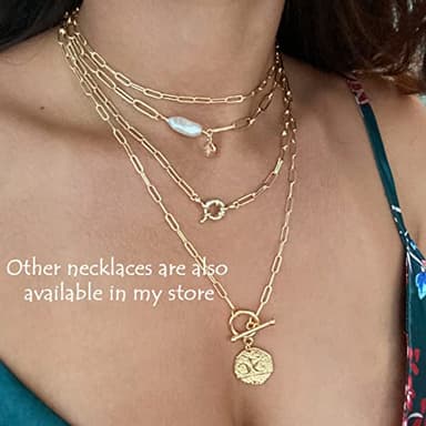 Aobei Pearl Chunky 18k Gold Chain Choker Necklace Freshwater Biwa Pearl Pendant CZ Starburst Charm Statement Jewelry for Women 16’’ - Image 2