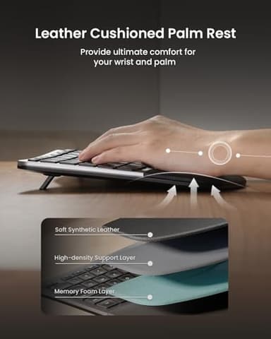 ProtoArc Ergonomic Keyboard Mouse, EKM01 Plus Full Size Wireless Bluetooth Ergo Keyboard Mouse Combo, Cushioned Palm Rest, Split Design, Rechargeable, Compatible for Windows, Mac OS - Gray and Black - Image 3