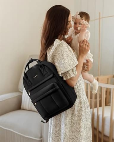 LOVEVOOK Puffer Diaper Bag Backpack, Lightweight 30L Baby Bag with Changing Pad, Large Diaper Backpack for Mom Dad with Stroller Buckles, Black - Image 2