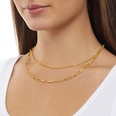 Amazon Essentials 14K Gold Plated Layered 2 Row Chain Necklace, Yellow 14K Gold - Image 2