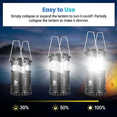 Etekcity Camping Lanterns for Power Outages 4 Pack, Flashlight for Camping Essentials, Survival Kit and Gear, Hurricane Preparedness Items, Emergency Led Battery Operated Lights, Black - Image 4