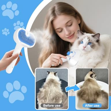 Pet Steam Brush for Dog & Cat - 3-in-1 Steam Grooming Brush for Shedding & Hair Removal - Self Cleaning Spray Comb with Mist for Long Haired Pets - Includes 1*Waterless Shampoo, Blue - Image 7