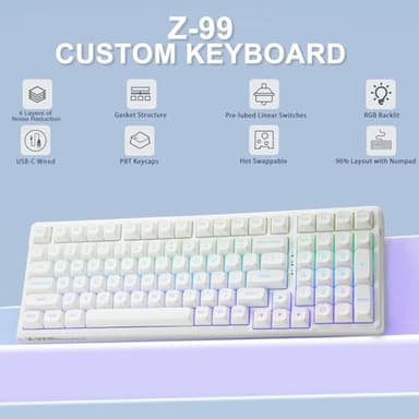 HUO JI E-Yooso Creamy Mechanical Keyboard Wired, Hot Swappable, Pre-lubed Linear Switches, Gasket Structure with Sound Dampening Foam, RGB Backlit, 99 Keys Custom Gaming Keyboard for PC/Mac,White - Image 2