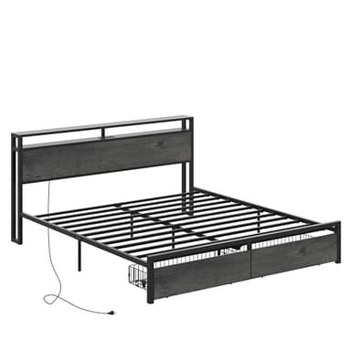 LIKIMIO California King Bed Frame with Storage Headboard, Platform Bed with Drawers and Charging Station, No Box Spring Needed, Easy Assembly, Charcoal Grey - Image 9