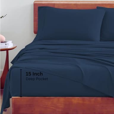 LANE LINEN 100% Organic Cotton Twin Bed Sheet Set, Luxury Hotel Style Fade Resistant Deep Pocket Machine Washable Twin Size Sheet Set, Eco Friendly Mercerized Cotton Sheets- Estate Blue - Image 5