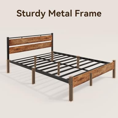BedsPick 14 Inch Queen Bed Frame Sturdy Metal Bed Frame Queen Size with Wooden Headboard and Footboard, Noiseless/12.4" Under Bed Space/Durable Support//No Box Spring Needed/Anti-Slip, Brown - Image 5