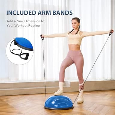 ZELUS Balance Ball Trainer with Resistance Bands and Foot Pump, Inflatable Yoga Ball for Home Gym Workouts, 23 Inch Exercise Half Ball for Balance Training Core Strength Fitness More, 330lb Cap - Image 3