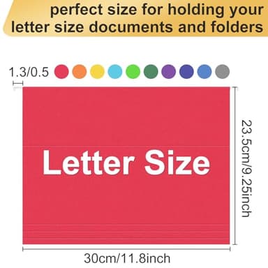 Hanging File Folders, 50 Pack Letter Size Hanging File folders with 1/5-cut Tabs, Stay Organized for Your Home and Office Bulk File, Documents and Paper, 10 Colors - Image 2
