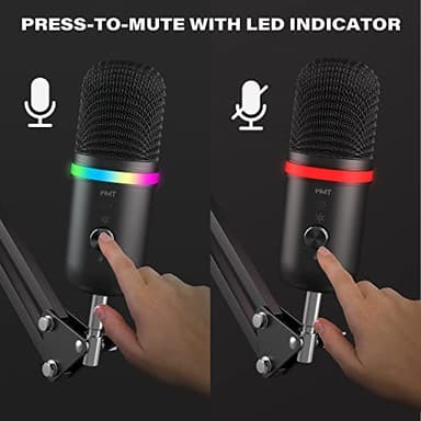 WMT USB Microphone with Boom Arm, Condenser Gaming Mic for PC/MAC/PS4/PS5, with Brilliant RGB Lighting Headphone Output Volume Control, Mute Button, Pop Filter, for Streaming Podcast YouTube Discord - Image 6