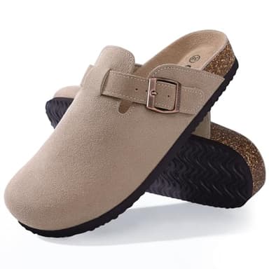 ODOLY Genuine Suede Clogs for Women Men Soft Cork Footbed Leather Mules Comfort Potato Shoes with Arch Support, Taupe 39 - Image 7
