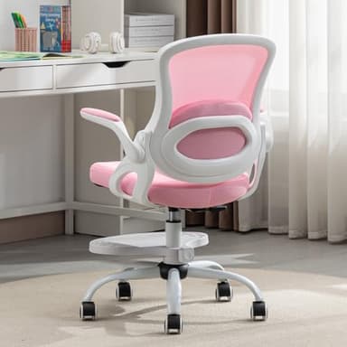 Kids Desk Chair,Ergonomic Study Chair with Adjustable Height,Swivel Mesh Desk Chair with Wheels,Home Office Chair for Children in Home Bedroom Pink - Image 5