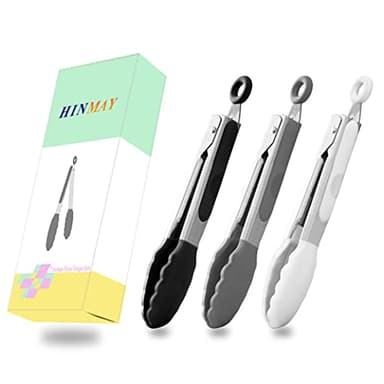 HINMAY Small Silicone Tongs 7-Inch Mini Serving Tongs, Set of 3 (Black Gray White) - Image 5