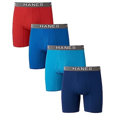 Hanes Ultimate Men's Comfort Flex Fit Boxer Briefs, Ultra Soft Cotton Modal Blend, Red/Blue/Navy-4 Pack, X-Large - Image 1