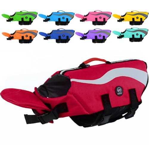 EMUST Life Jacket for Large Dogs, Dog Life Vest for Small/Medium/Large Dogs with Double Rescue Handles, High Reflective Dog Life Preserver for Swimming, Red,L - Image 1