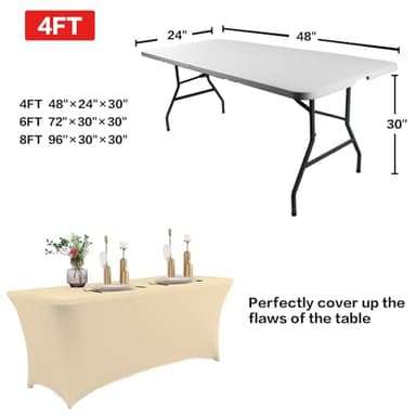 IVAPUPU 2 Pack 6FT Table Cloth for Rectangular Fitted Events Stretch Champagne Table Covers Washable Spandex Tablecloth Protector for Party, Wedding, Cocktail, Banquet, Festival - Image 2