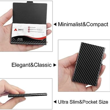 DMFLY Slim Minimalist Business Card Holder for Men & Women, Premium Metal Business Card Case, Pocket Name Card Holder, Buckle Style Shut, Classy Black - Image 7