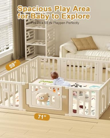 TINYHARBO Premium Foam Baby Play Mat 71" x 59" – Removable & Machine Washable Cover, Extra Thick Padding Playpen Mat, Non-Slip Crawling Mat, Easy to Clean for Infants, Toddlers & Babies - Image 5