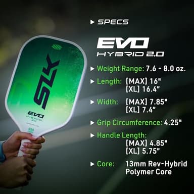 Selkirk Sport SLK Evo Hybrid XL Pickleball Paddle by Selkirk Sport | C7-Flex Hybrid Fiberglass Pickleball Paddle Face with Spinflex Surface and Rev-Hybrid Polymer Core | Hybrid Green XL - Image 7