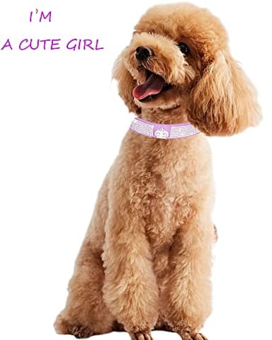 Dog Collar for Small Dogs, Adjustable Leather Suede Bling Dog Collars,Pink Dog Collar Cat Collar, Rhinestone Dog Collar (L, purple3) - Image 5