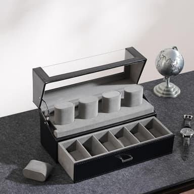 ProCase Watch Case for Men, 10 Slot Watch Display Stand with Acrylic Lid, Watch Display Case with Drawer, 2-Layer Mens Watch Box, Watch Holder Organizer for Men Women -Black - Image 7