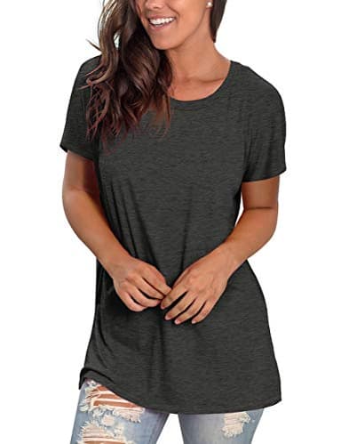 Saloogoe Shirts for Women Short Sleeve Tshirts Round Neck Tops Grey XL - Image 3