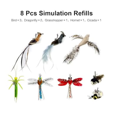TTcat Cat Feather Toys Suction Cup,2 Cat Wands,8Pcs Birds and Insects Dragonfly Grasshopper Simulation Feather Refills with Bells, Interactive Toys for Indoor Cats and Kitten. - Image 3
