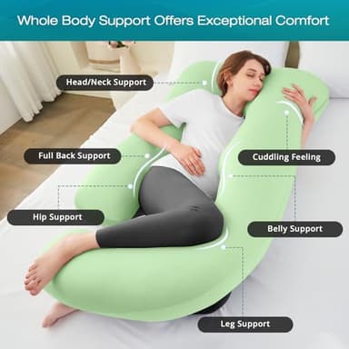 Sasttie Pregnancy Pillows for Sleeping, U Shaped Cooling Full Body Pillow with Removable Cover, Pregnant Women Must Haves, Maternity Essential, Light Green - Image 2
