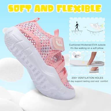 JOINFREE Toddler Girls Water Shoes Quick-Dry Sandals Sneakers Beach Surf Barefoot Lightweight Non-Slip Breathable Swim Shoes Sandals 9 Toddler Mesh MultiPink - Image 5