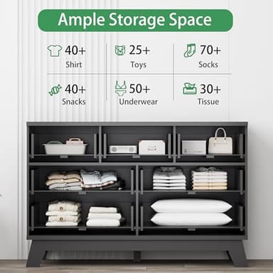 Fluted Dresser for Bedroom with 7 Drawers, 48" Wide Modern Chest of Drawers with Metal Handle, Wooden Dresser TV Stand, Wood Closet Clothes Storage Organizer for Living Room, Hallway, Black - Image 3