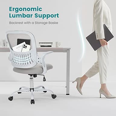 SMUG Home Office Desk Chair, Ergonomic Computer Managerial Executive Chairs Mid-Back Work Swivel Task Chairs with Wheels, Lumbar Support, Comfy Flip-up Armrest for Gaming, Study, Student - Image 8