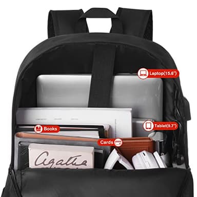 YAMTION Black Backpack for Women Men,Casual School Backpack Teen Boys and Girls 15.6 Inch Laptop Bookbag with USB Charger for College High School Travel Business - Image 3