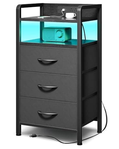 Lazzanto Night Stand Bedside Charger Bedroom - Nightstand with Charging Station & LED Light Strip, Night Stand with Storage Shelf & 3 Fabric Drawers, Morden End Table with U-S-B Ports & AC Outlets - Image 1