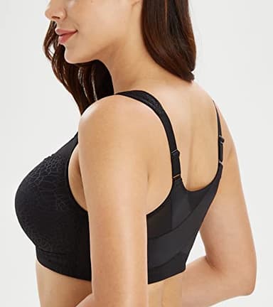 Lemorosy Women's Plus Size Full Coverage Front Closure Posture Back Unpadded Wireless Double Support Minimizer Bra (Black, 44D) - Image 3