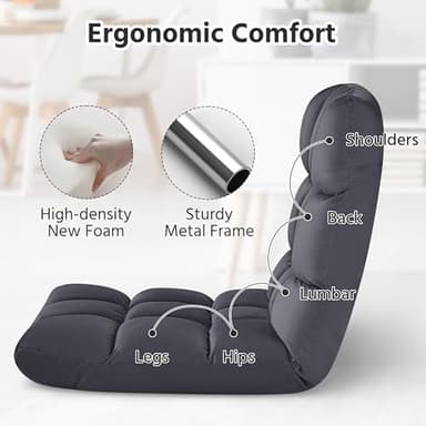 Yaheetech Floor Folding Chair with Back Support, Padded Folding Gaming Sofa Chair with 14 Adjustable Backrest, Adults Couch Recliner, Floor Seating Lounge Chair, Armless Meditation Chair, Gray - Image 7