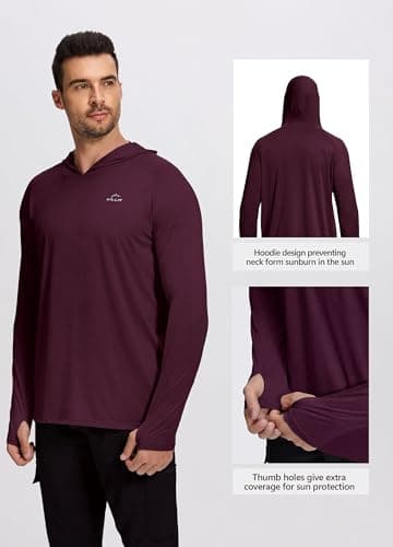 Willit Men's Sun Shirts UPF 50+ Rash Guard Long Sleeve Sun Protection Hoodie SPF UV Fishing Lightweight Athletic Running Heather Wine XXL - Image 3