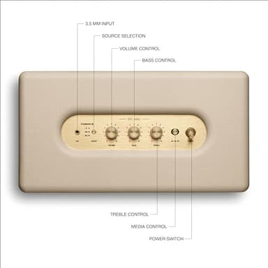 Marshall Stanmore III Bluetooth Home Speaker - Loud Stereo Sound with Bass and Treble Controls | Plug-in Powered | Record Player Compatible | RCA and 3.5 mm Aux Inputs - Cream - Image 6