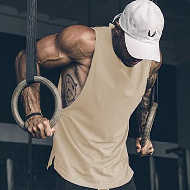 COOFANDY Mens Gym Tanktop Athletic Workout Muscle Bodybuilding T Shirt Black/Light Khaki(2pcs) X-Large Sleeveless - Image 3