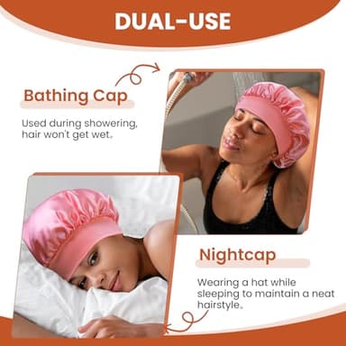 Zixsavk Silk Bonnet for Sleeping Women - Waterproof Shower & Sleep Hair Protector, Adjustable Silk Night Cap for Curly/Natural Hair - Image 2
