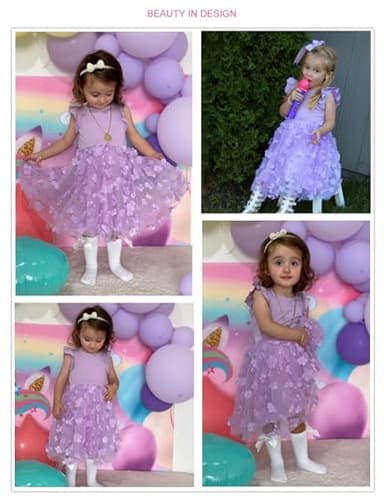 Flypigs Toddler Tutu Dress Girls Flutter Summer Dresses Formal Purple Butterfly Easter Sundress for 5 Years - Image 5