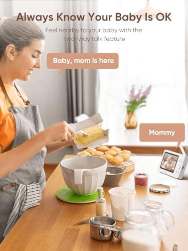 bonoch 4.3" Baby Monitor with 2 Cameras, 720p Split Screen Monitor with Camera and Audio, 28hour Battery, Video Baby Monitor No WiFi, VOX Mode, 2 Way Audio, Auto Night Vision, 2X, 3X, 4X Zoom - Image 8