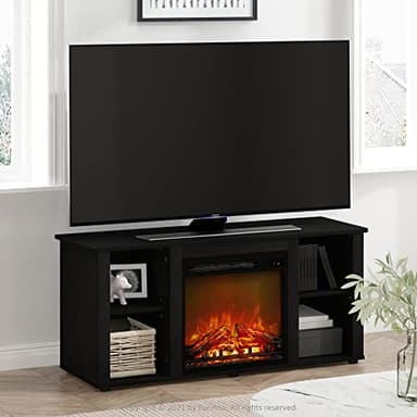 Furinno Jensen Entertainment Center Stand with Fireplace for TV up to 55 Inch, Americano, Corded Electric, Adjustable - Image 2