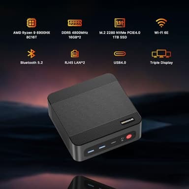 BOSGAME P3 Mini PC Desktop Computers, AMD Ryzen 9 6900HX, 32GB DDR5, 1TB PCIe 4.0 SSD, Win 11 Pro, Dual LAN 2.5G/Wi-Fi 6E/BT5.2, 4K Triple Display, Compact Silent PC for Gaming, Office, Design - Image 2