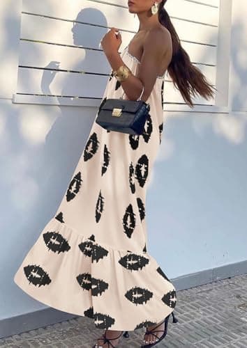 PRETTYGARDEN Women's Summer One Shoulder Maxi Dresses Printed Flowy Boho Beach Vacation Long Sundress (Beige Black Floral,X-Large) - Image 8