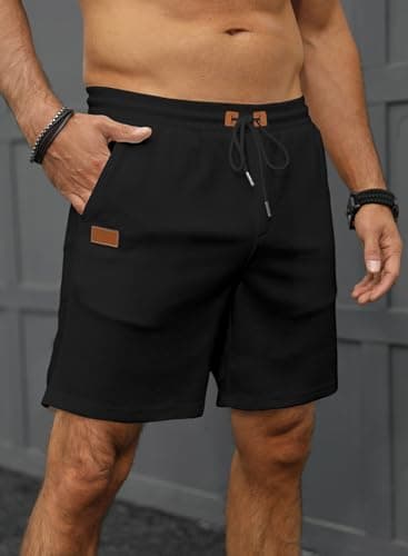 JMIERR Mens Gym Shorts Summer Casual Waffle Stretch Waist Drawstring Shorts Lightweight Basketball Running SweatShorts, L, Black - Image 9