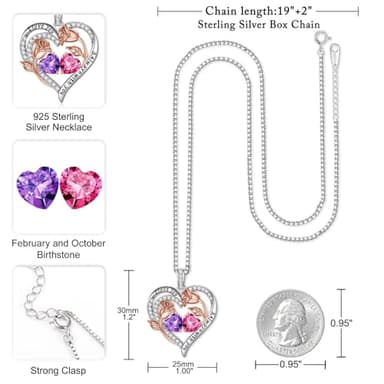 Iefil Anniversary Women Gifts - Romantic Gifts for Her, Anniversary Birthday Day Gift for Her, February October Birthstone Necklace, Amethyst Sapphire Jewelry, Rose Heart Necklace - Image 3
