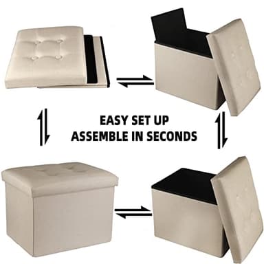 ALASDO Storage Ottoman Footrest Stool Small Ottoman with Storage Foldable Ottoman Foot Rest Footstool Bench for Living Room 17x13x13inches Beige - Image 4