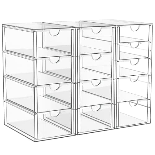 Acrylic Makeup Organizer with 13 Drawers, Bathroom Counter Organizer, Acrylic Organizers, Desk Organizer, Office Supplies, Storage Drawers for Cosmetic, Pencil, Coffee, etc 3 Pack - Image 1
