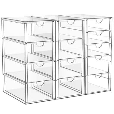 Acrylic Makeup Organizer with 13 Drawers, Bathroom Counter Organizer, Acrylic Organizers, Desk Organizer, Office Supplies, Storage Drawers for Cosmetic, Pencil, Coffee, etc 3 Pack - Image 1